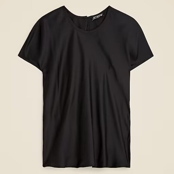 J. Crew Drapey Satiny Fabric Lightweight Short Sleeve Top Black Size 3X NWT - Picture 1 of 7